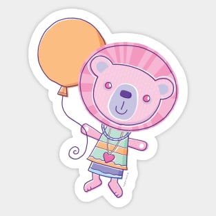 Pink Lion Holding Balloon Sticker